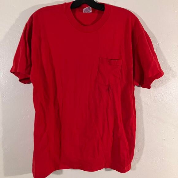 Hanes Beefy-T Vintage 90s Made in USA‎ Single Stitch Blank Red Pocket Tee - Picture 1 of 4